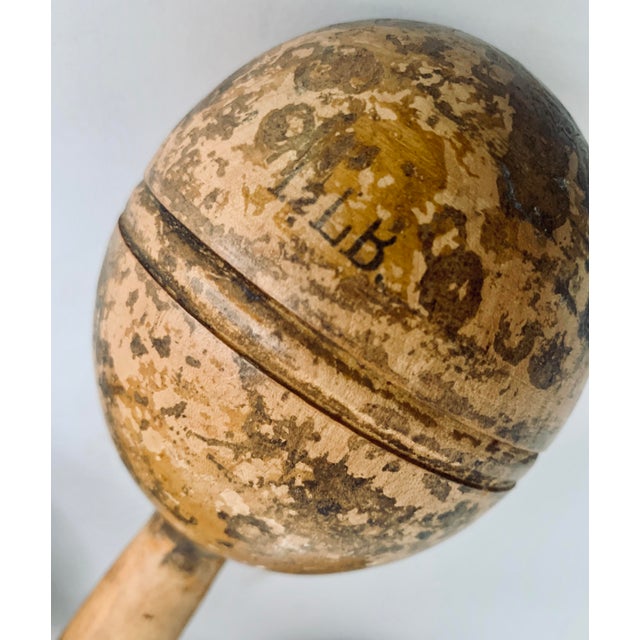 Victorian Antique Victorian Primitive Oversized Wooden Hand Weights, Dumbbells - a Pair For Sale - Image 3 of 9