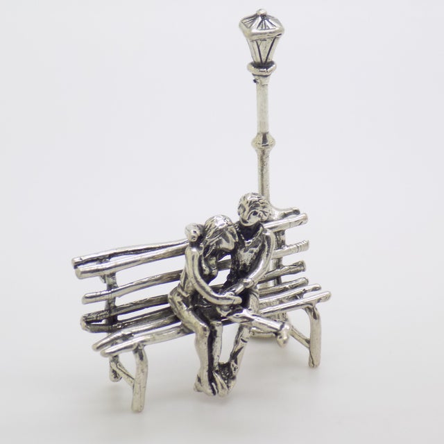 Vintage Italian Handmade Silver Lovers on Bench Figurine, Tuscany, Italy, 1980s For Sale - Image 3 of 11