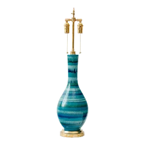 1960s Italian Turquoise & Indigo Striped Glaze Ceramic Lamp
