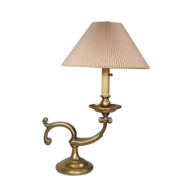 Mid 20th Century Classical Revival Brass Desk Lamp With Original Pleated Shade For Sale - Image 9 of 15