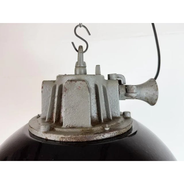 Black Enamel and Cast Iron Industrial Cage Pendant Light from Elektrosvit, 1960s For Sale - Image 4 of 18