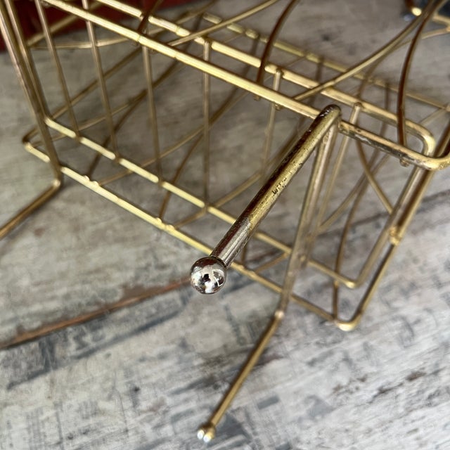 Vintage Brass Magazine Rack With Mid-Century Modern Design Wire Frame For Sale - Image 11 of 13