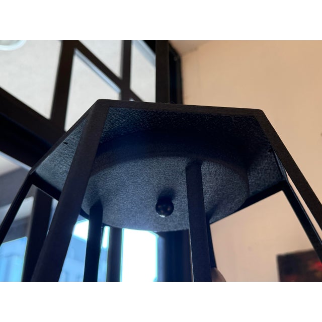 Contemporary Faceted Geometric Lantern Shape Three Light Pendant For Sale - Image 9 of 12