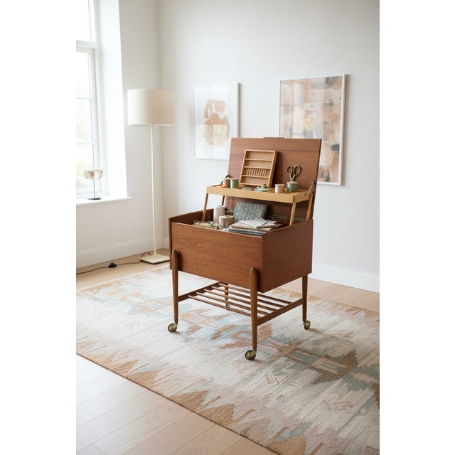 Brown Danish Sewing Cart in Teak with Storage and Insert, 1960s For Sale - Image 8 of 12