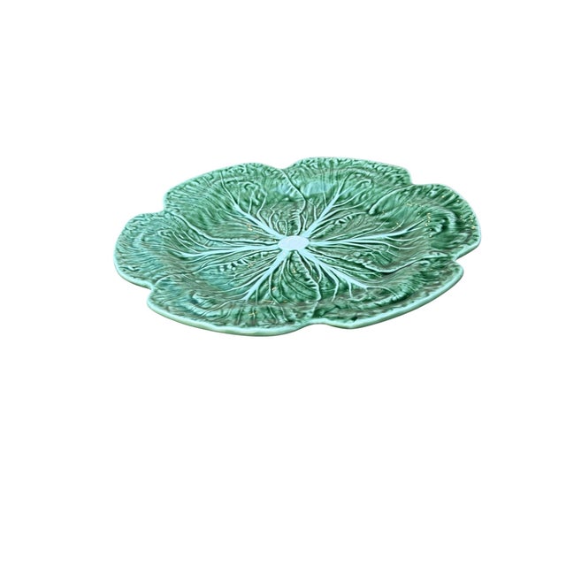 Late 20th Century Bordallo Pinheiro Green Cabbage Platter Majolica 12” Late 20th Century For Sale - Image 5 of 11