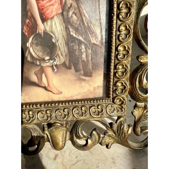 19th Century Antique Hand-Painted Original Signed Art of Porcelain Painting With Gilded Florentine Frame From Late 1800s For Sale - Image 5 of 9