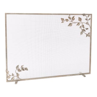 Aged Silver Graceful Leaves Fireplace Screen For Sale