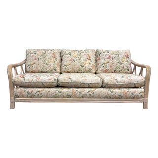 Vintage MCM Ficks Reed Style Organic Coastal Boho Style Rattan Sofa For Sale