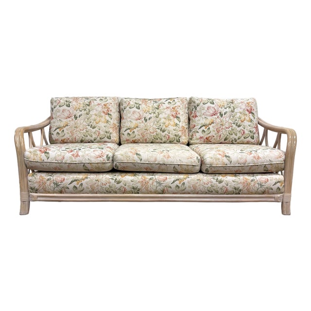 Vintage MCM Ficks Reed Style Organic Coastal Boho Style Rattan Sofa For Sale