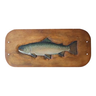 1977 Signed Carved Wood Trout Wall Sculpture, Attributed to Terry Hague For Sale
