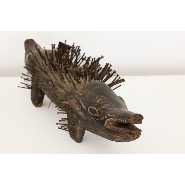 African Bakongo Nkisi Kozo Nail-Studded Janus Dog Power Figure, Congo For Sale - Image 3 of 17