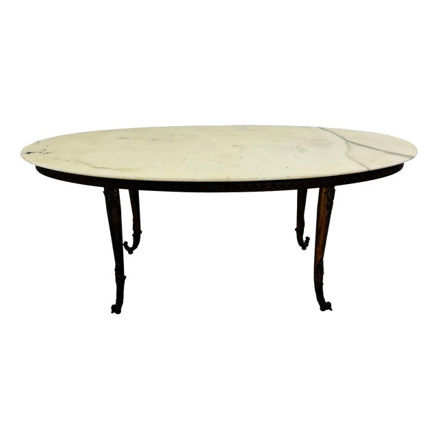 Oval Coffee Table with Marble Top, 1950s For Sale