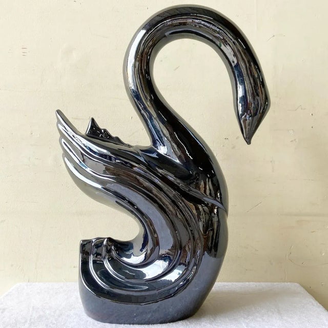 Charcoal Large Postmodern Charcoal Gloss Swan Sculpture For Sale - Image 8 of 8