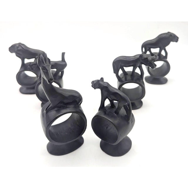 1990s African Ebonized Wood Napkin Rings, Set of 6 For Sale In Miami - Image 6 of 10