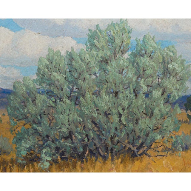 Fred Darge Green, Yellow, and Blue Abstract Impressionist Western Desert Landscape, Mid-20th Century For Sale - Image 10 of 12