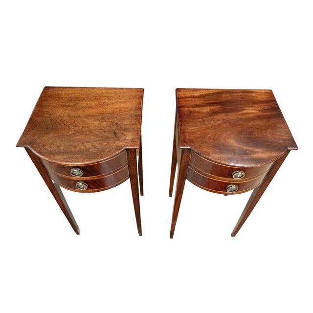 French Bowfront Nightstands or Bedside Tables of Patinated Walnut - Sold as Pair For Sale - Image 10 of 11