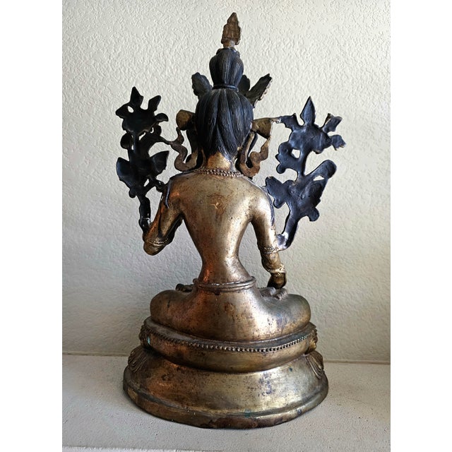 Bronze Large Antique Nepali Gilt Bronze Green Tara Sculpture, Late 18th–Early 19th Century For Sale - Image 8 of 12
