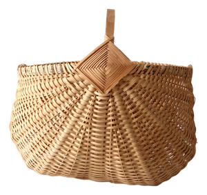 Vintage Wicker Buttocks Basket With Floral Trim