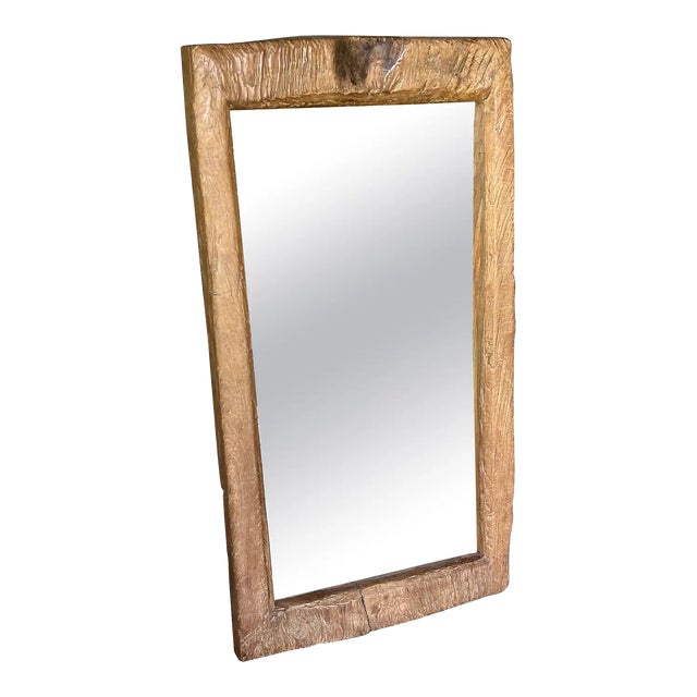 Rustic Teak Wood Mirror With Age Related Patina & Markings Designed by Tiempo Furniture & Decor For Sale