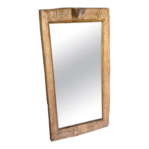 Rustic Teak Wood Mirror With Age Related Patina & Markings Designed by Tiempo Furniture & Decor