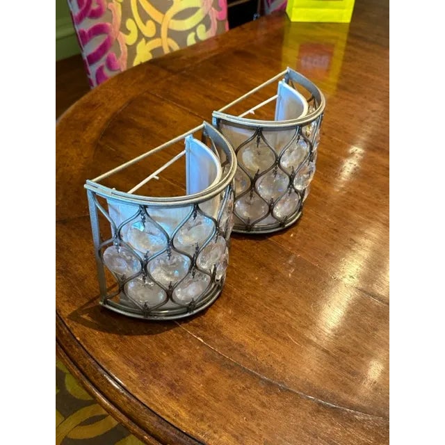 21st Century Contemporary Crystal and Silver Wall Sconces, a Pair For Sale In Chicago - Image 6 of 10