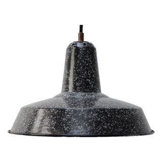 Vintage Industrial Belgian Black Speckled Enamel Pendant Light For Sale