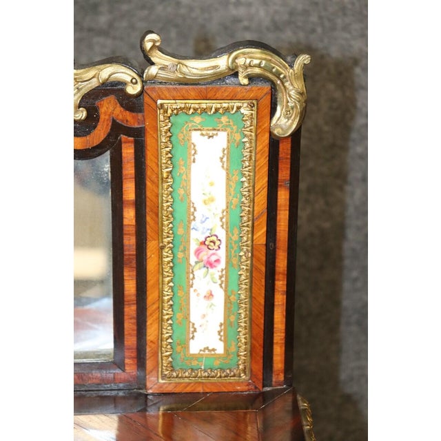 Bronze Antique 19th Century French Louis XV Bronze Mounted Vanity – Mahogany Desk With Sevres Style Porcelain Plaques For Sale - Image 8 of 8