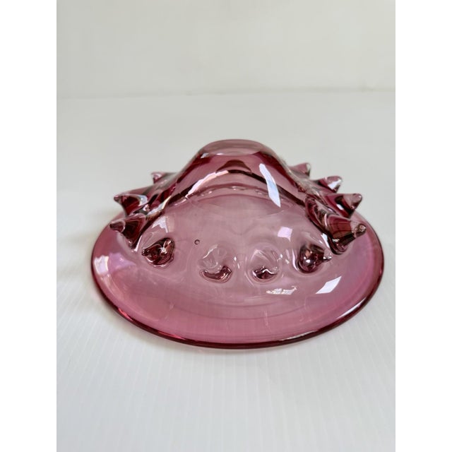 Vintage Murano Style Pink Cranberry Art Glass Bowl, Pulled Spikes, UV Reactive For Sale - Image 15 of 15