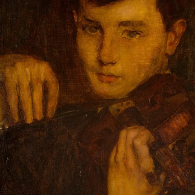 Early 20th Century Early 20th Century Portrait of a Young Man Oil Painting by Leonard Watts For Sale - Image 5 of 11