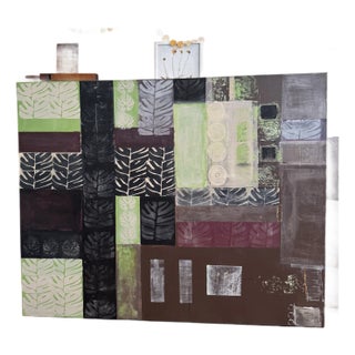 Original Abstract Wall Art With Monstera Leaves on a 5ft X 4 Ft Canvas For Sale