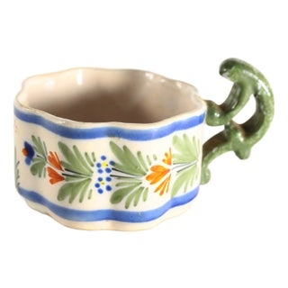 Mid 20th Century Henriot Quimper Faience Tea / Coffee Cup, Scalloped Rim, France For Sale