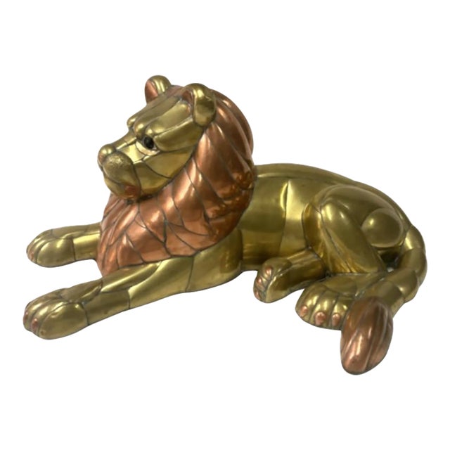 Brass and Copper Lion Sculpture For Sale