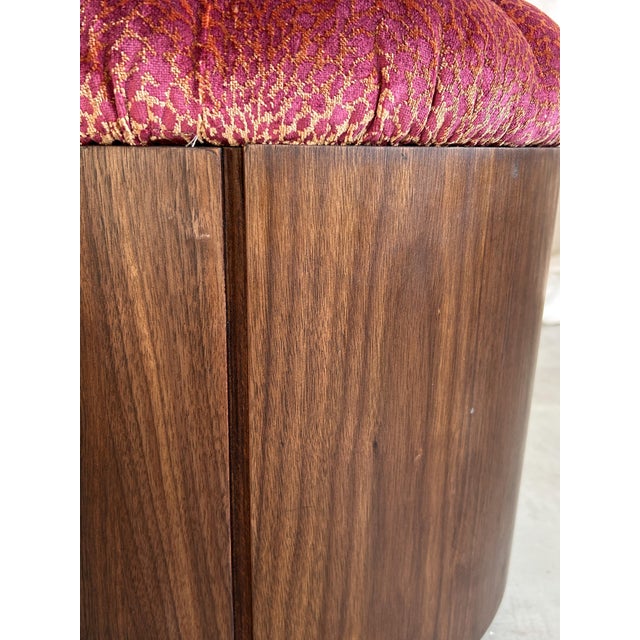 Mid-Century Modern Leopard Print Velvet and Teak Pouf, Italy, 1970s For Sale - Image 6 of 12