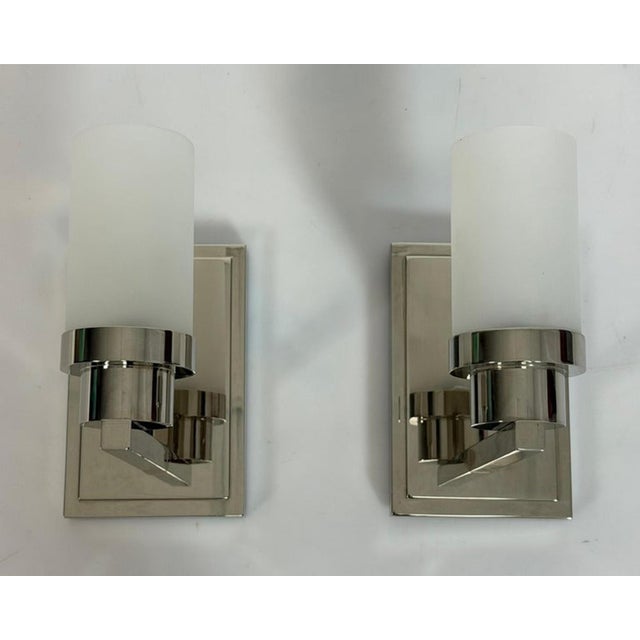 2020s Pair of Marian Jamieson "Six of One" Nickel Wall Sconces With Frosted Glass For Sale - Image 5 of 17