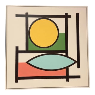 French Artist Patrice Bertin Geometric Composition Framed Oil on Canvas Signed and Dated For Sale