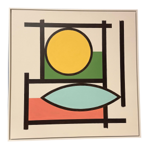 French Artist Patrice Bertin Geometric Composition Framed Oil on Canvas Signed and Dated