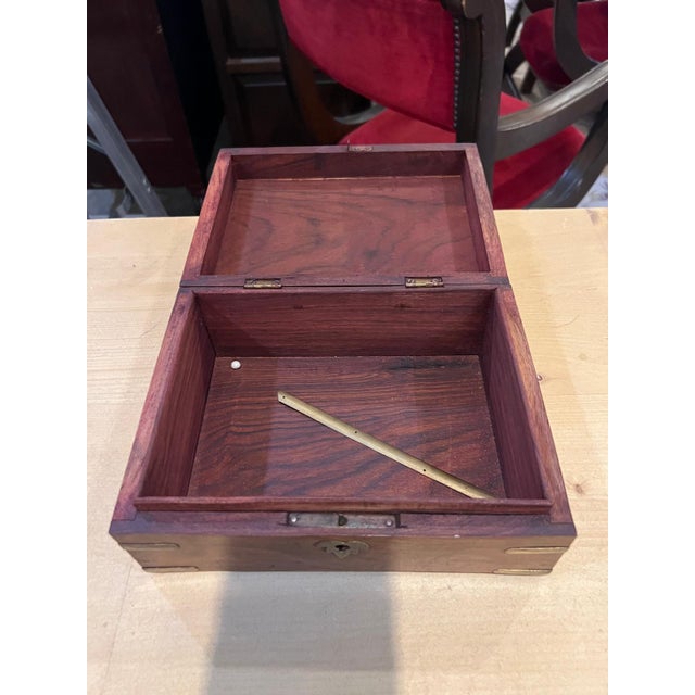 Vintage Wooden Jewelry Box With Brass Inlay For Sale - Image 4 of 5