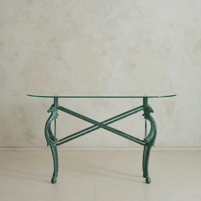 Neoclassical Vintage French Neoclassical Horse Motif Iron Console Table For Sale - Image 3 of 11