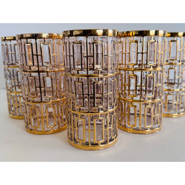 Gold Vintage 1960s Imperial Glass Shoji Trellis 22k Gold Tumblers, Set of 8 For Sale - Image 8 of 8