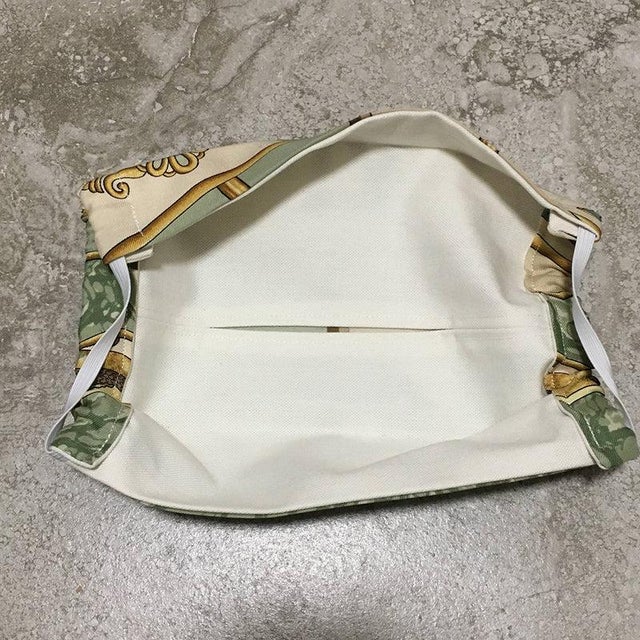 Contemporary Handmade Vintage Hermes Carpe Diem Silk Scarf Surgical Face Mask For Sale - Image 3 of 9