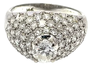 14k White Gold 2ctw Diamonds Pave Ring With Brilliant Round Center, Size 6.25