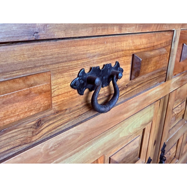 Late 19th Century Spanish Baroque Carved Walnut Tuscan Three Drawers Credenza or Buffet For Sale - Image 6 of 18