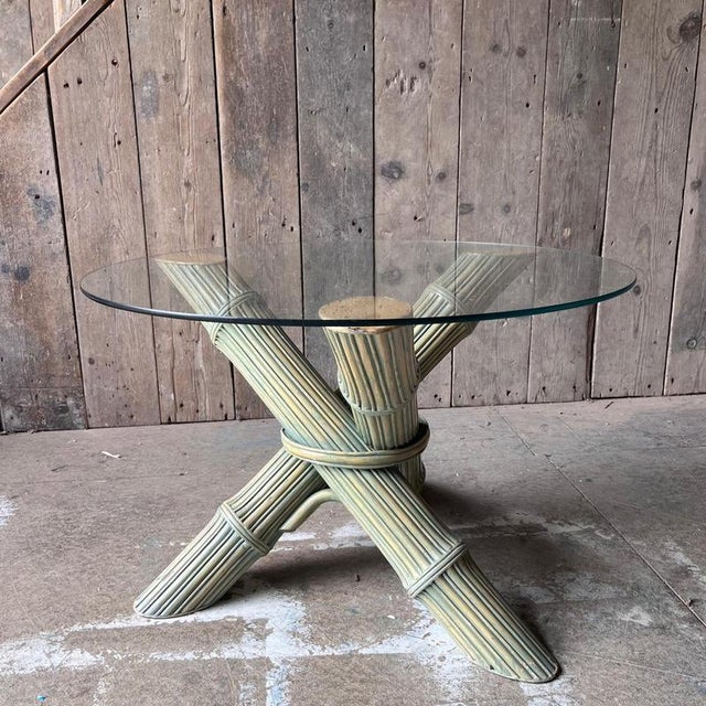 Wood Vintage Side Table in Faux Bamboo with Glass Top, 1980s For Sale - Image 7 of 13
