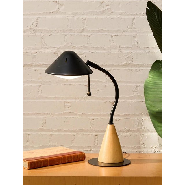 Vintage Postmodern Black & Wood Cone Desk Lamp For Sale In Los Angeles - Image 6 of 11