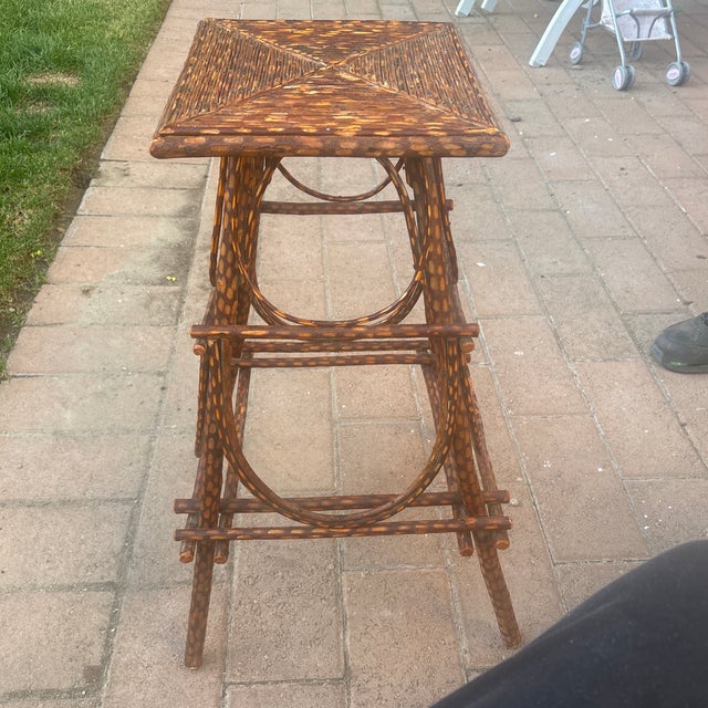 Antique Adirondack Side Table has the rustic, bentwood aesthetic typical of vintage American Adirondack twig furniture,...
