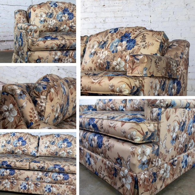 Mid-20th Century Traditional Sofa or Loveseat With Floral Chintz Fabric and Front Brass Ball Casters For Sale - Image 14 of 18