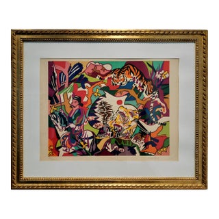Large Framed Limited Run Charles Lapicque Lithograph "Le Tigre Dans La Jungle" Circa 1970 For Sale