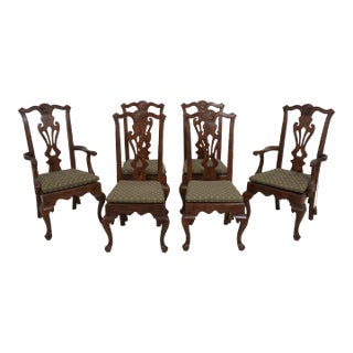 Set of 6 Henredon Oak English Chippendale Dining Chairs For Sale