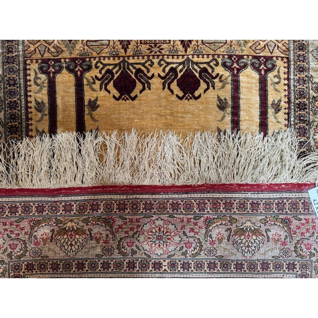 Gold 1950s Turkish Silk Prayer Rug With Floral Border For Sale - Image 8 of 8