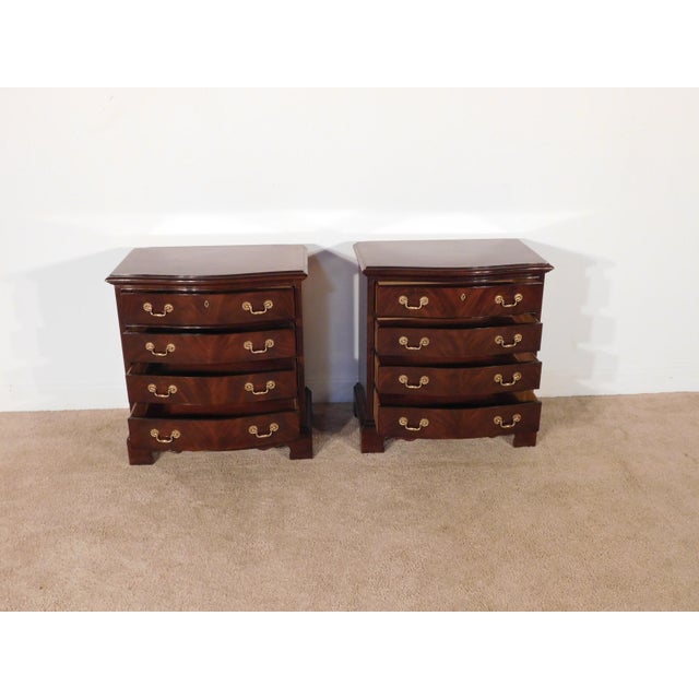 Pr Drexel Heritage 1990s Flame Mahogany Chippendale Serpentine Bedside Chests Nightstands For Sale - Image 11 of 11